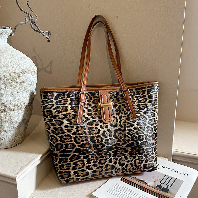 Leopard and Geometric Print Tote Bag with Sturdy Handles
