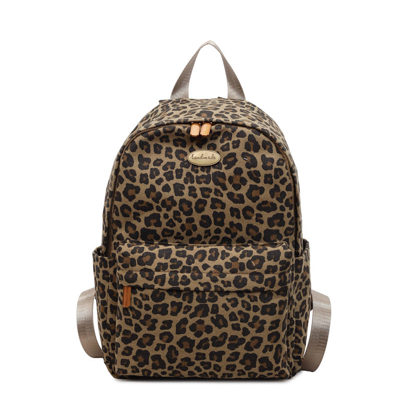 Leopard Print Canvas Backpack with Adjustable Straps