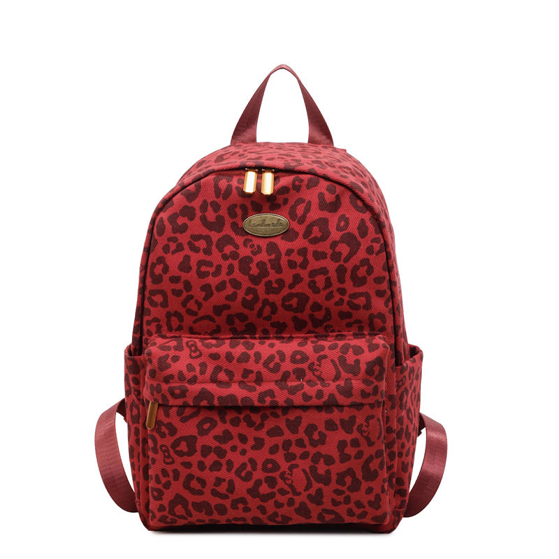 Leopard Print Canvas Backpack with Adjustable Straps