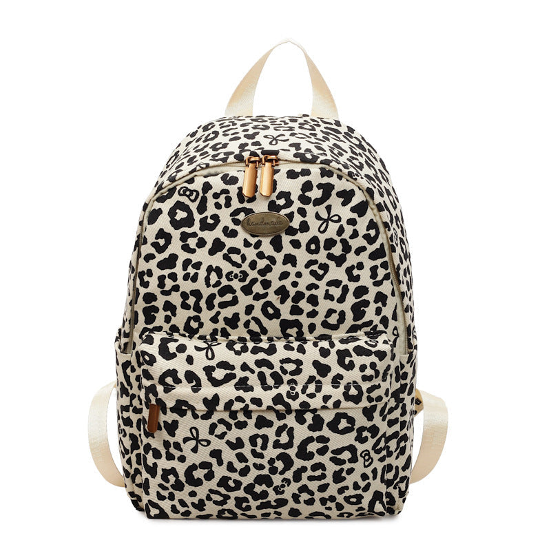 Leopard Print Canvas Backpack with Adjustable Straps