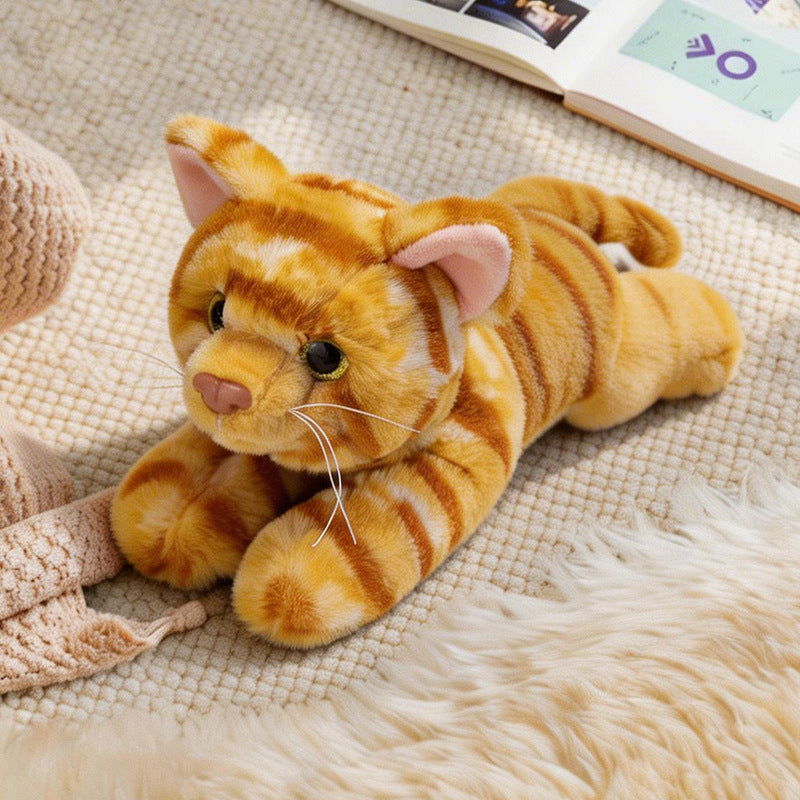 Lifelike Cat Plush Cuddle Pillow, Faux Fur, 10 inch