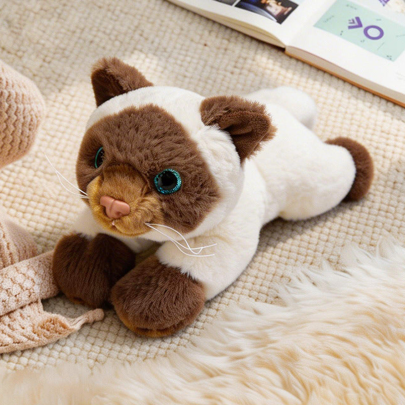 Lifelike Cat Plush Cuddle Pillow, Faux Fur, 10 inch
