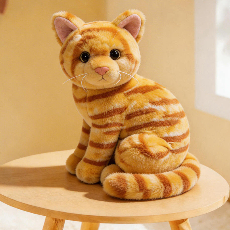 Lifelike Cat Plush Cuddle Pillow, Faux Fur, 10 inch