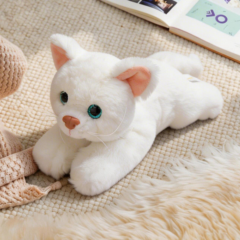 Lifelike Cat Plush Cuddle Pillow, Faux Fur, 10 inch
