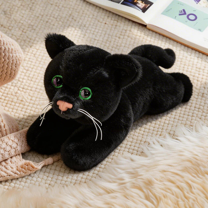 Lifelike Cat Plush Cuddle Pillow, Faux Fur, 10 inch