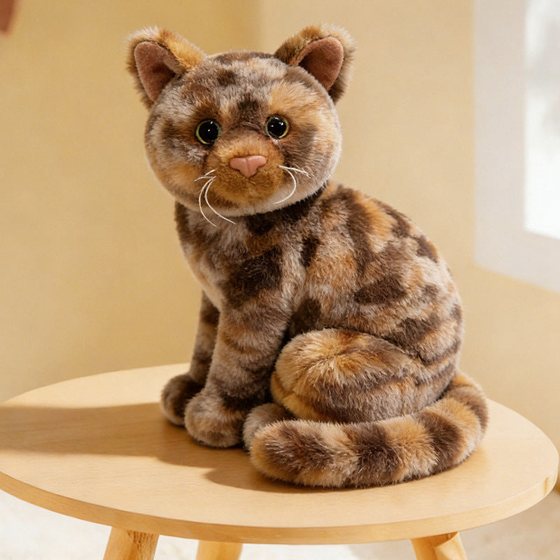 Lifelike Cat Plush Cuddle Pillow, Faux Fur, 10 inch