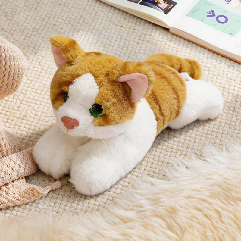 Lifelike Cat Plush Cuddle Pillow, Faux Fur, 10 inch