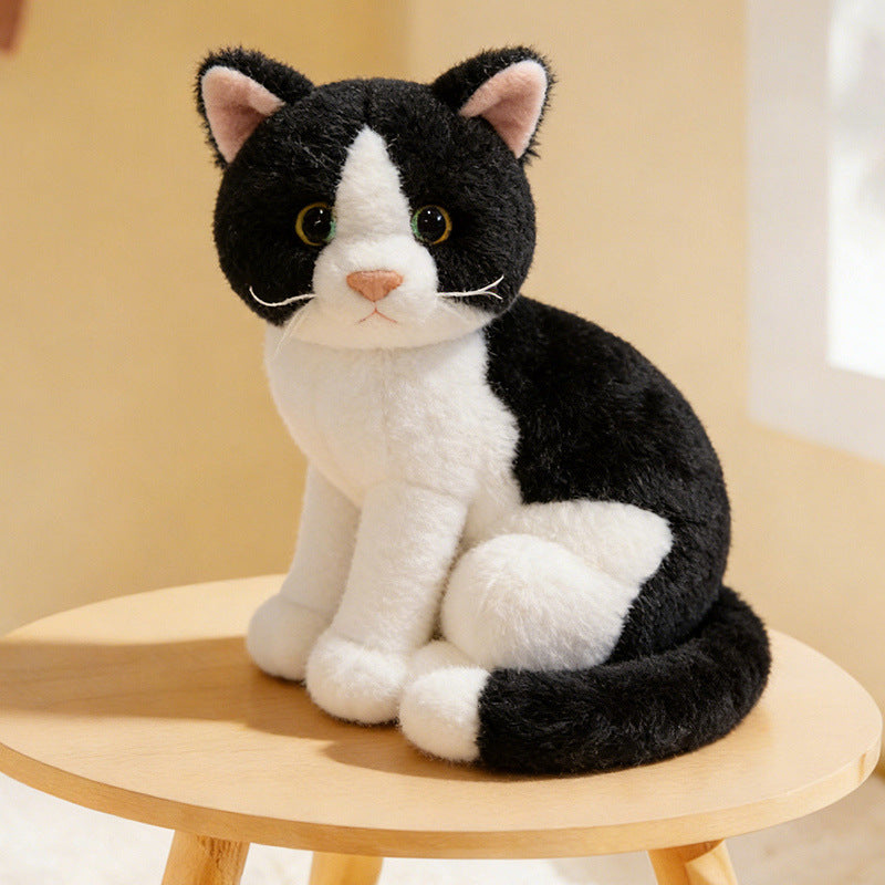 Lifelike Cat Plush Cuddle Pillow, Faux Fur, 10 inch