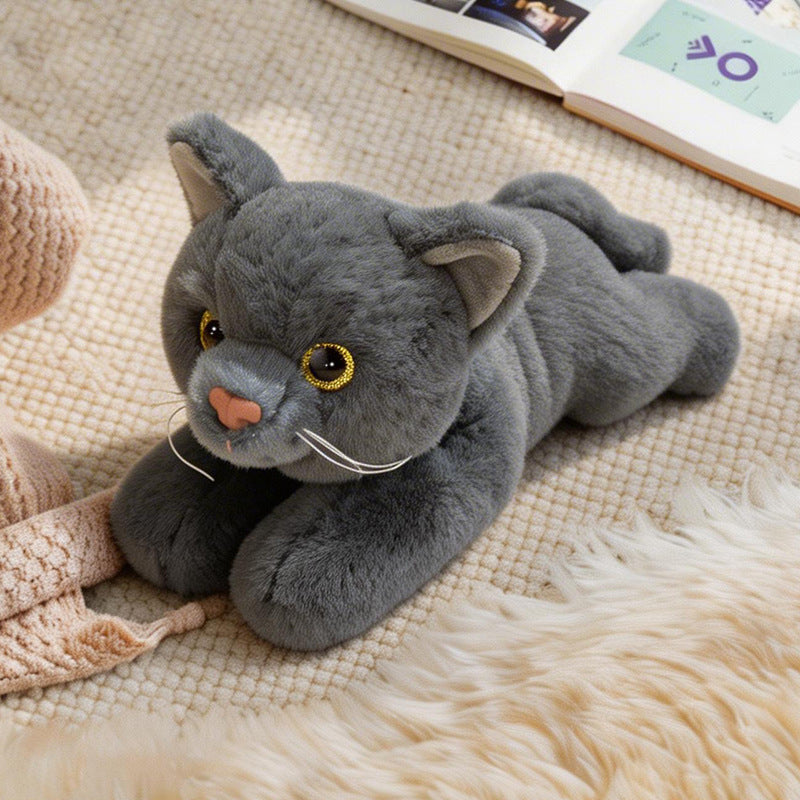 Lifelike Cat Plush Cuddle Pillow, Faux Fur, 10 inch