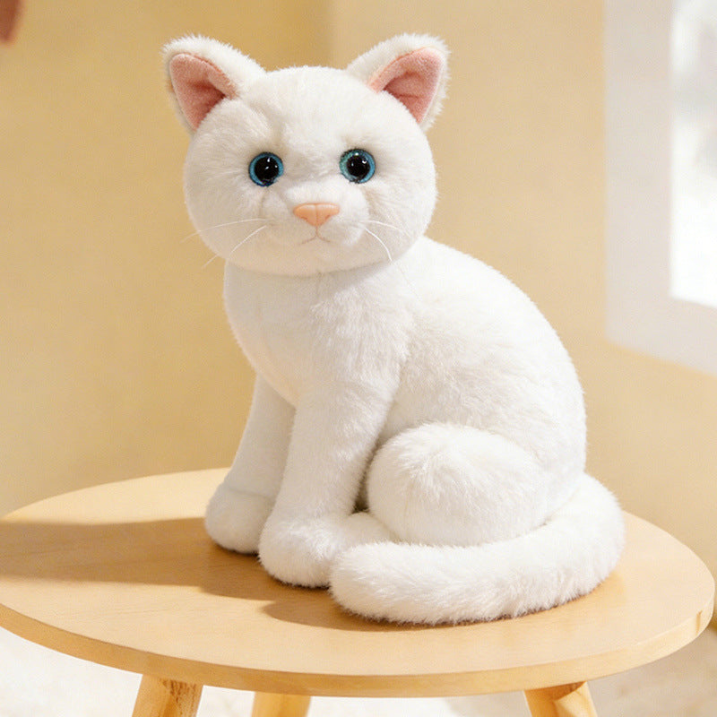 Lifelike Cat Plush Cuddle Pillow, Faux Fur, 10 inch