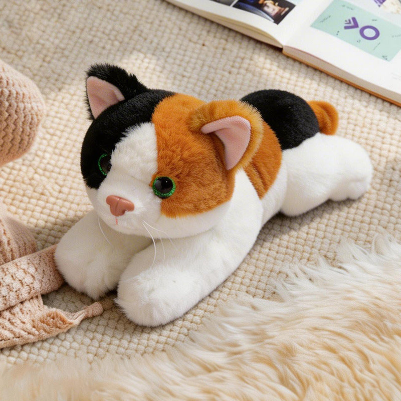 Lifelike Cat Plush Cuddle Pillow, Faux Fur, 10 inch