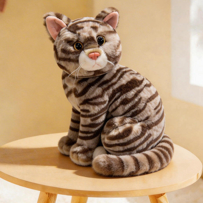 Lifelike Cat Plush Cuddle Pillow, Faux Fur, 10 inch