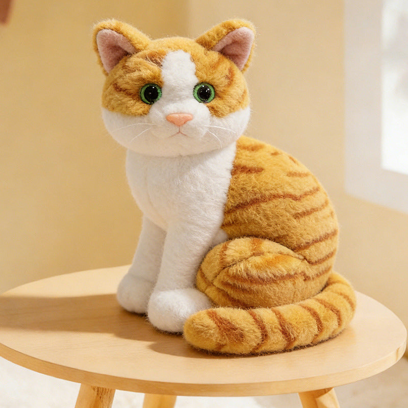 Lifelike Cat Plush Cuddle Pillow, Faux Fur, 10 inch