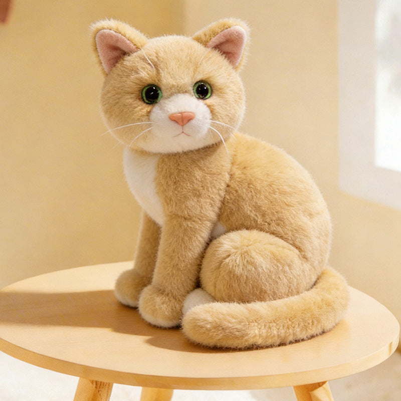 Lifelike Cat Plush Cuddle Pillow, Faux Fur, 10 inch
