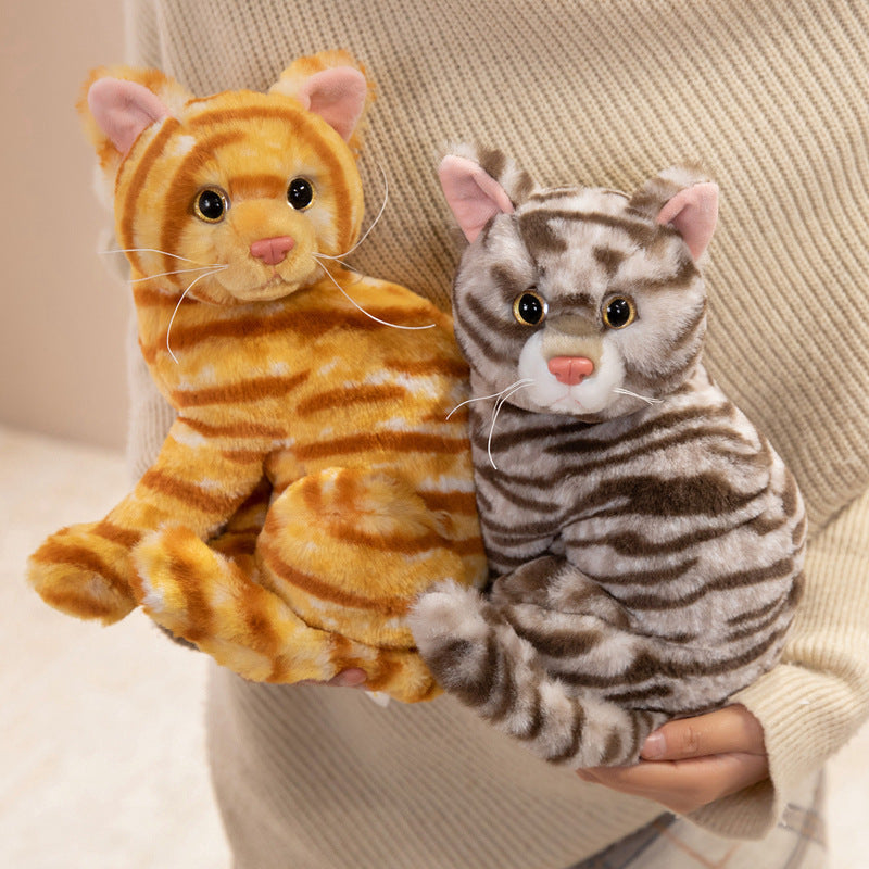 Lifelike Cat Plush Cuddle Pillow, Faux Fur, 10 inch