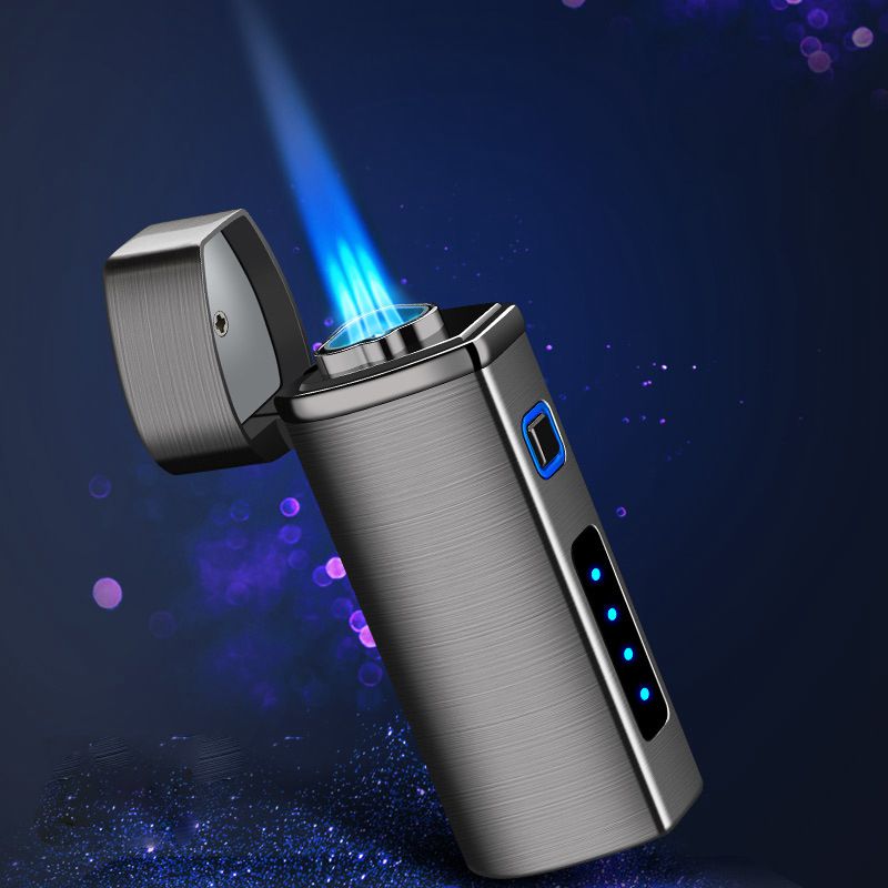 Triple Flame Windproof Jet Lighter - USB Charging, Metal, Butane Gas, view 2