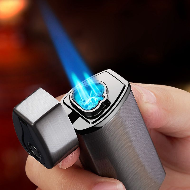 Triple Flame Windproof Jet Lighter - USB Charging, Metal, Butane Gas, view 3