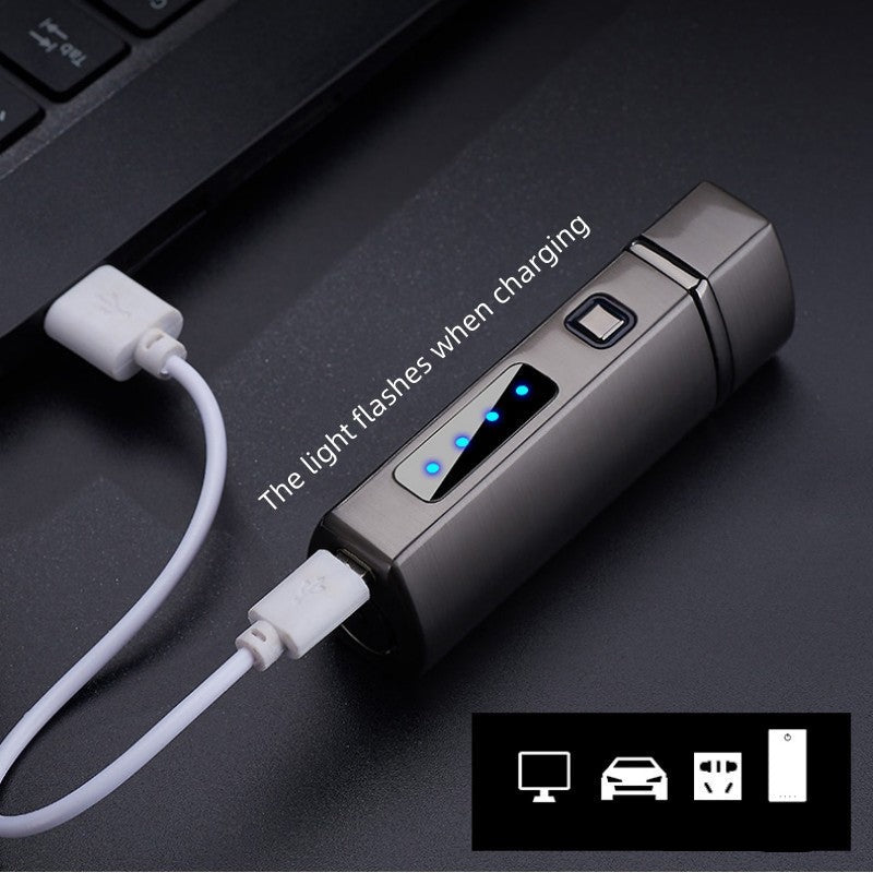 Triple Flame Windproof Jet Lighter - USB Charging, Metal, Butane Gas, view 4