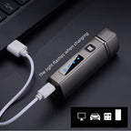 Triple Flame Windproof Jet Lighter - USB Charging, Metal, Butane Gas, view 4