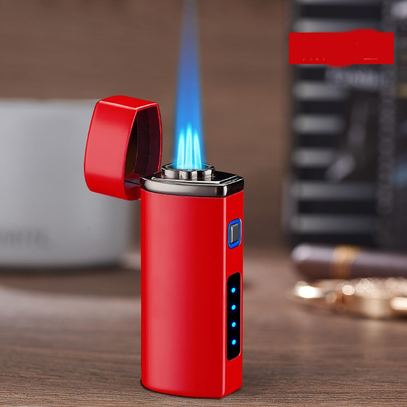 Triple Flame Windproof Jet Lighter - USB Charging, Metal, Butane Gas, view 6