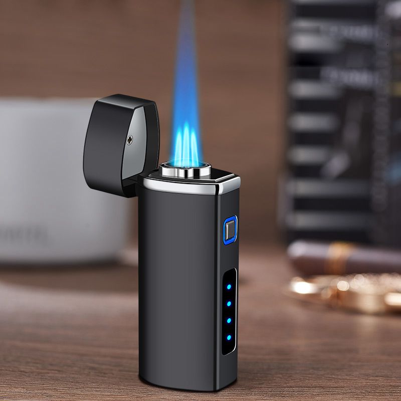 Triple Flame Windproof Jet Lighter - USB Charging, Metal, Butane Gas