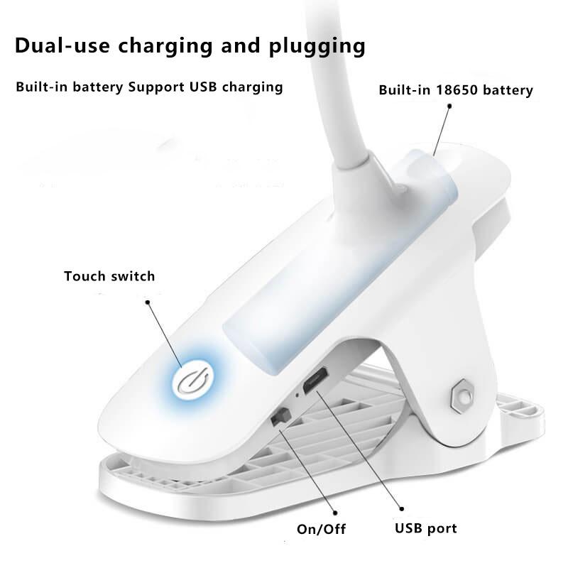 LED Clip Desk Lamp Rechargeable for Eye Protection - ABS, 320lm, view 14