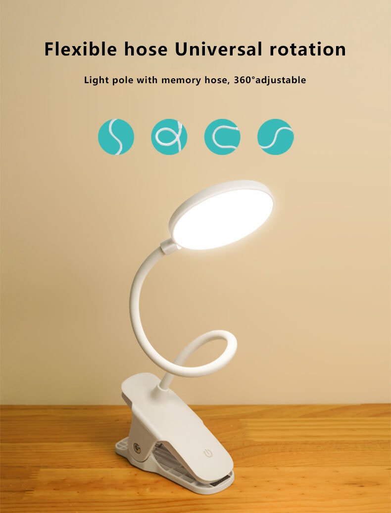 LED Clip Desk Lamp Rechargeable for Eye Protection - ABS, 320lm, view 3