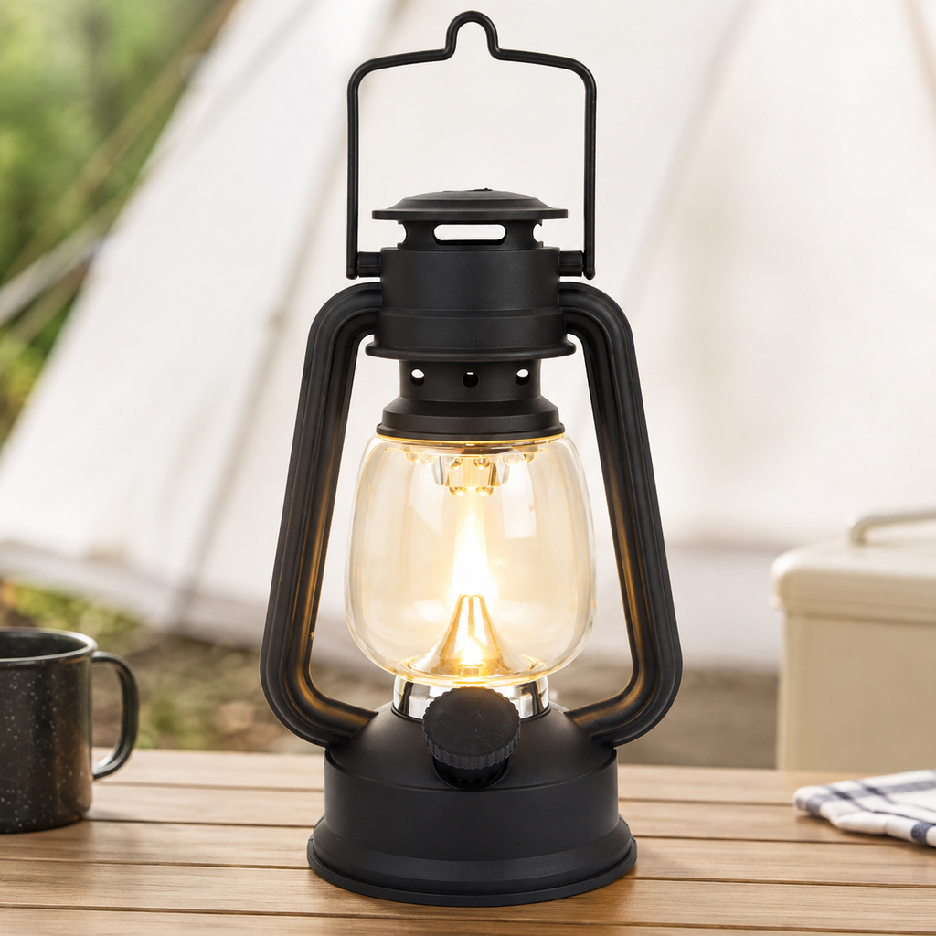 Portable Rechargeable LED Hurricane Lantern - Clear Glass Globe, Hanging Handle