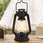 Portable Rechargeable LED Hurricane Lantern - Clear Glass Globe, Hanging Handle