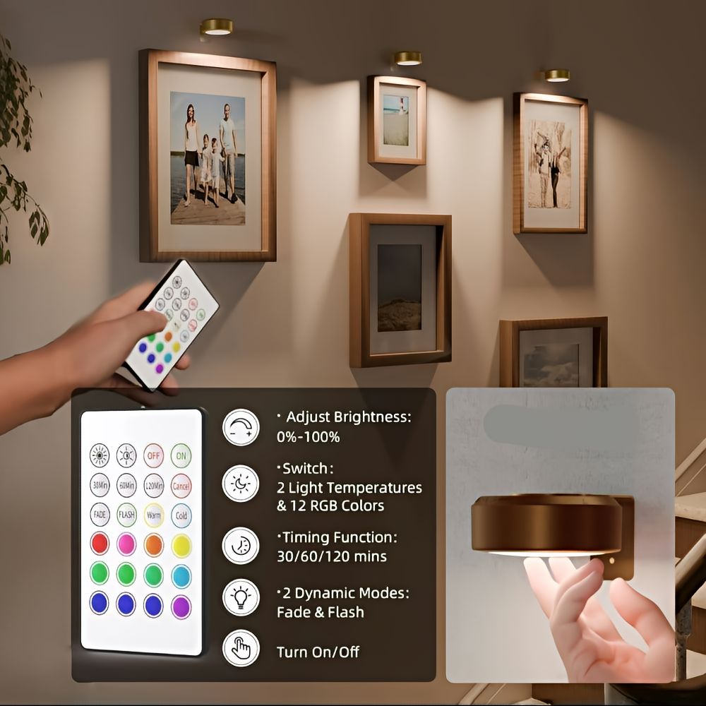 Wireless Rechargeable LED Spotlights for Picture & Artwork Lighting - Usb-C, view 5