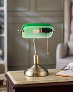 Classic Banker Desk Lamp - Brass Base, Emerald Glass Shade, 36 cm, view 12