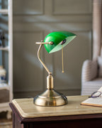 Classic Banker Desk Lamp - Brass Base, Emerald Glass Shade, 36 cm, view 2