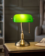 Classic Banker Desk Lamp - Brass Base, Emerald Glass Shade, 36 cm, view 3