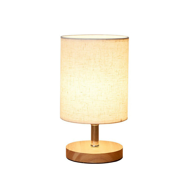 Minimalist Table Lamp with Wooden Base and Linen Shade - 25.4 cm Height, view 2
