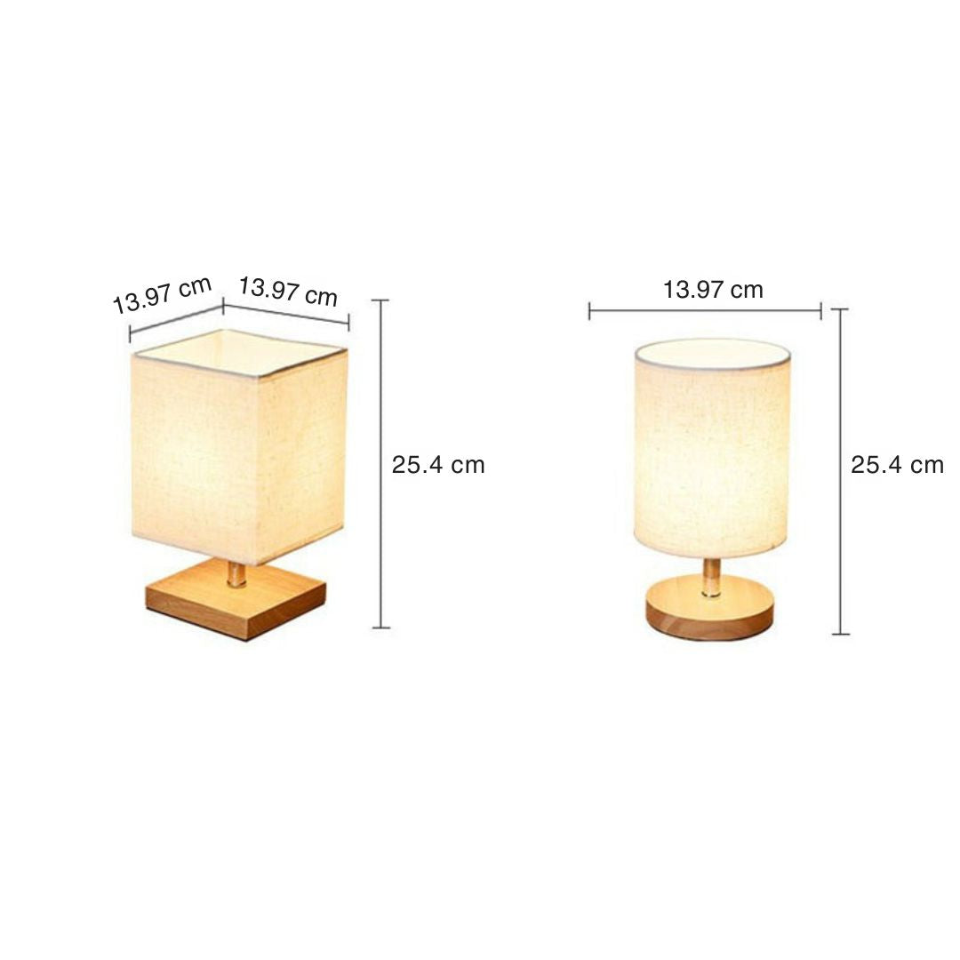 Minimalist Table Lamp with Wooden Base and Linen Shade - 25.4 cm Height, view 3