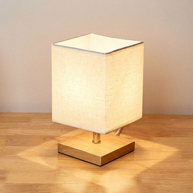Minimalist Table Lamp with Wooden Base and Linen Shade - 25.4 cm Height, view 4