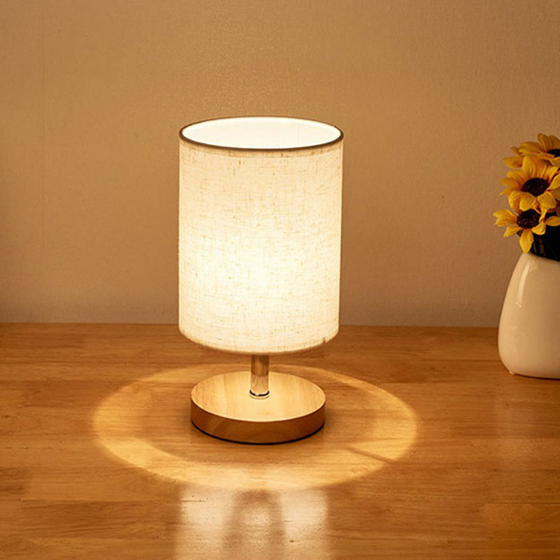 Minimalist Table Lamp with Wooden Base and Linen Shade - 25.4 cm Height