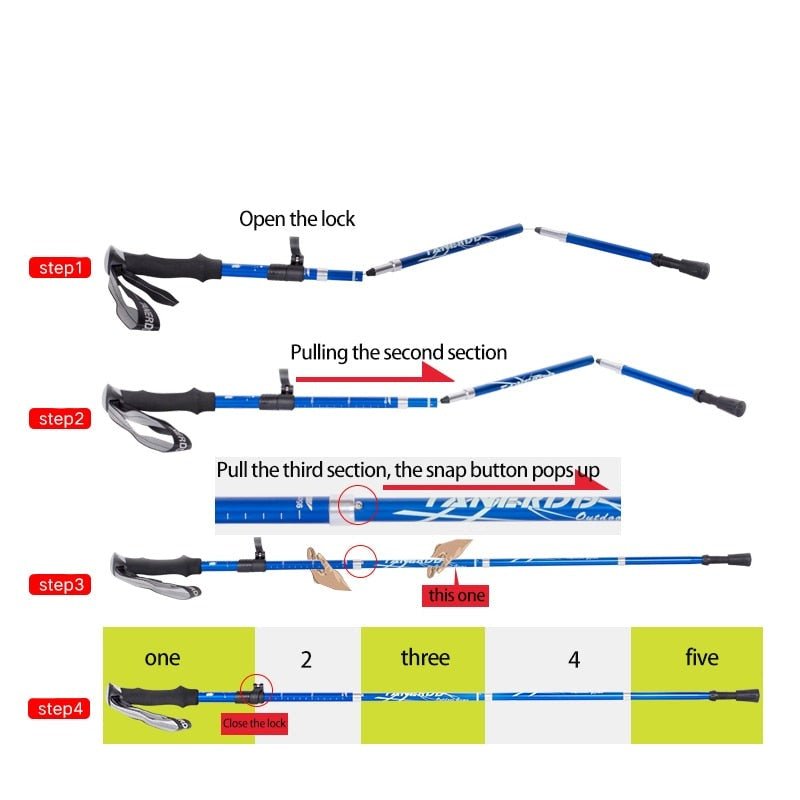 Lightweight Adjustable Aluminium Trekking Poles, 65–135 cm, Foldable