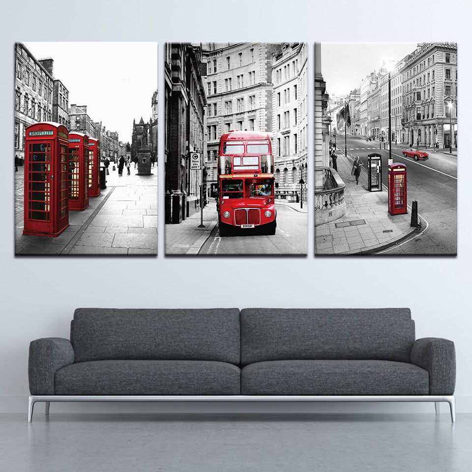 Vibrant London Street Canvas Art with Red Telephone Booth | Welvere-Welvere