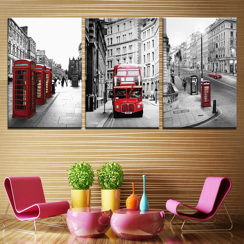 Vibrant London Street Canvas Art with Red Telephone Booth | Welvere-Welvere