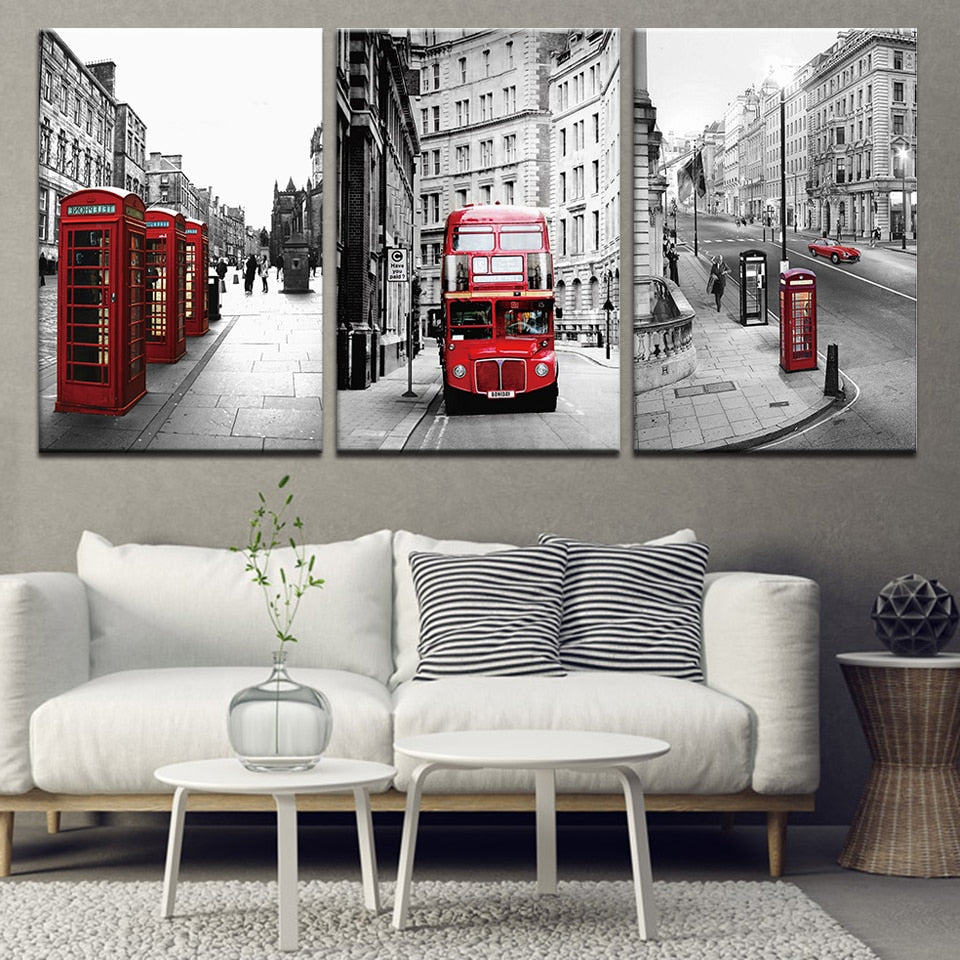 Vibrant London Street Canvas Art with Red Telephone Booth | Welvere-Welvere