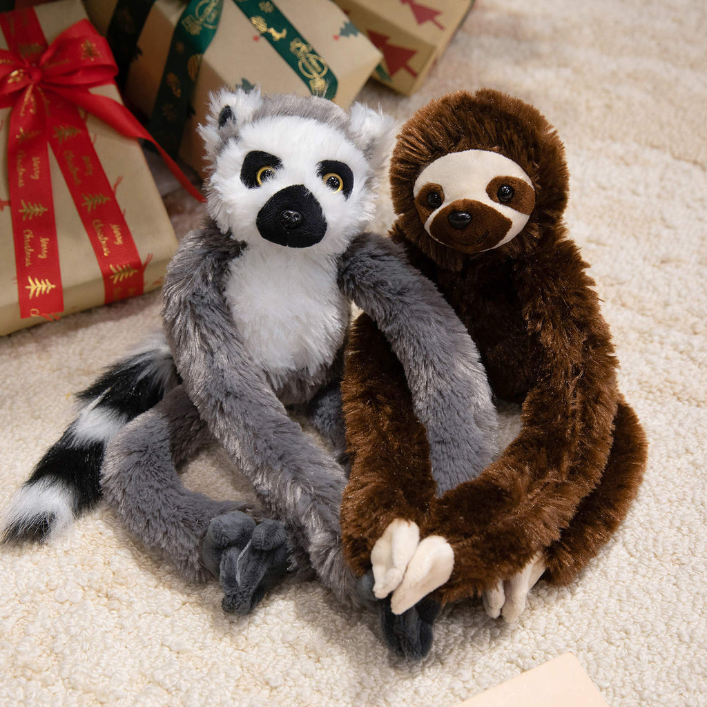 Long-Limbed Hanging Sloth Plush Toy with Soft Faux Fur and Embroidered Details