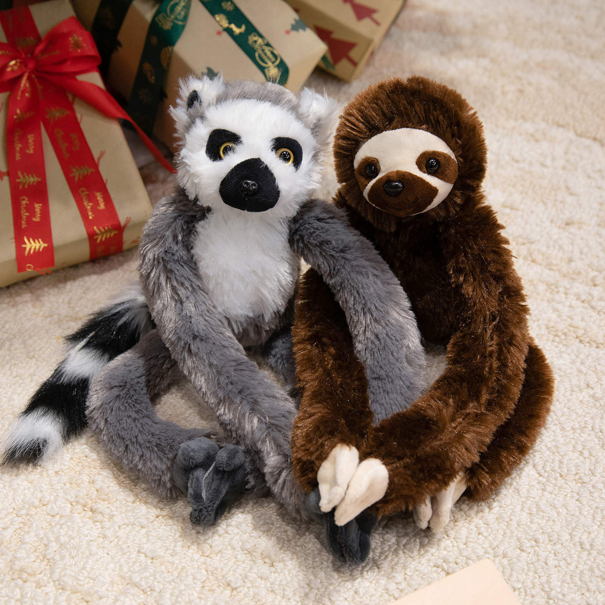 Long-Limbed Hanging Sloth Plush Toy with Soft Faux Fur and Embroidered Details