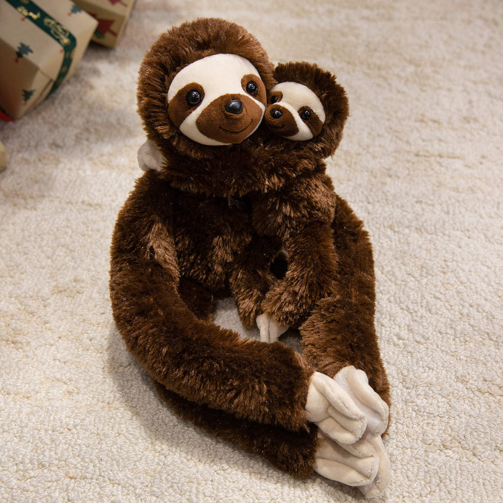 Long-Limbed Hanging Sloth Plush Toy with Soft Faux Fur and Embroidered Details