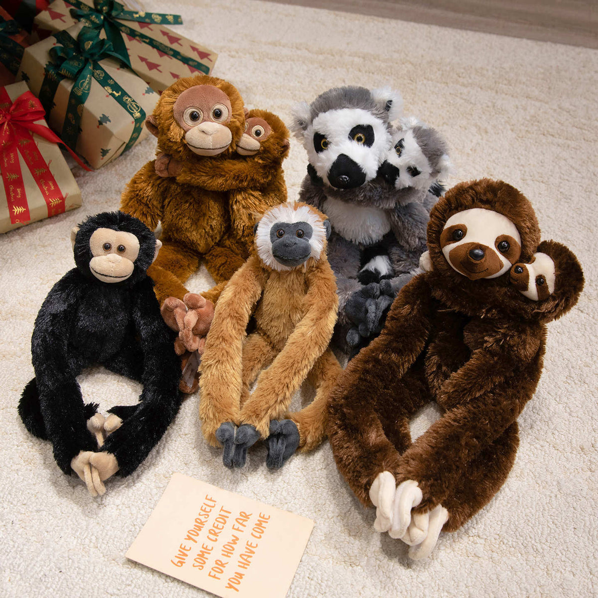 Long-Limbed Hanging Sloth Plush Toy with Soft Faux Fur and Embroidered Details