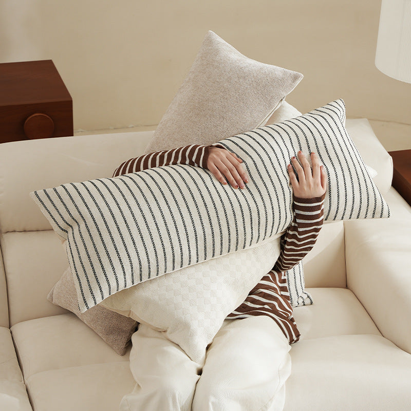 Long Rectangular Lumbar and Neck Pillow Cover, Textured Woven with Concealed Zip