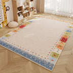 Low-Pile Kids' Playroom Area Rug with Colourful Patchwork Border