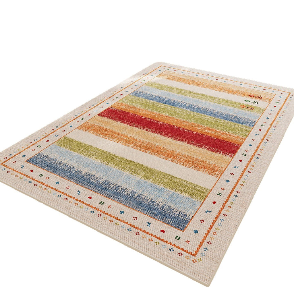 Low-Pile Kids' Playroom Area Rug with Colourful Patchwork Border