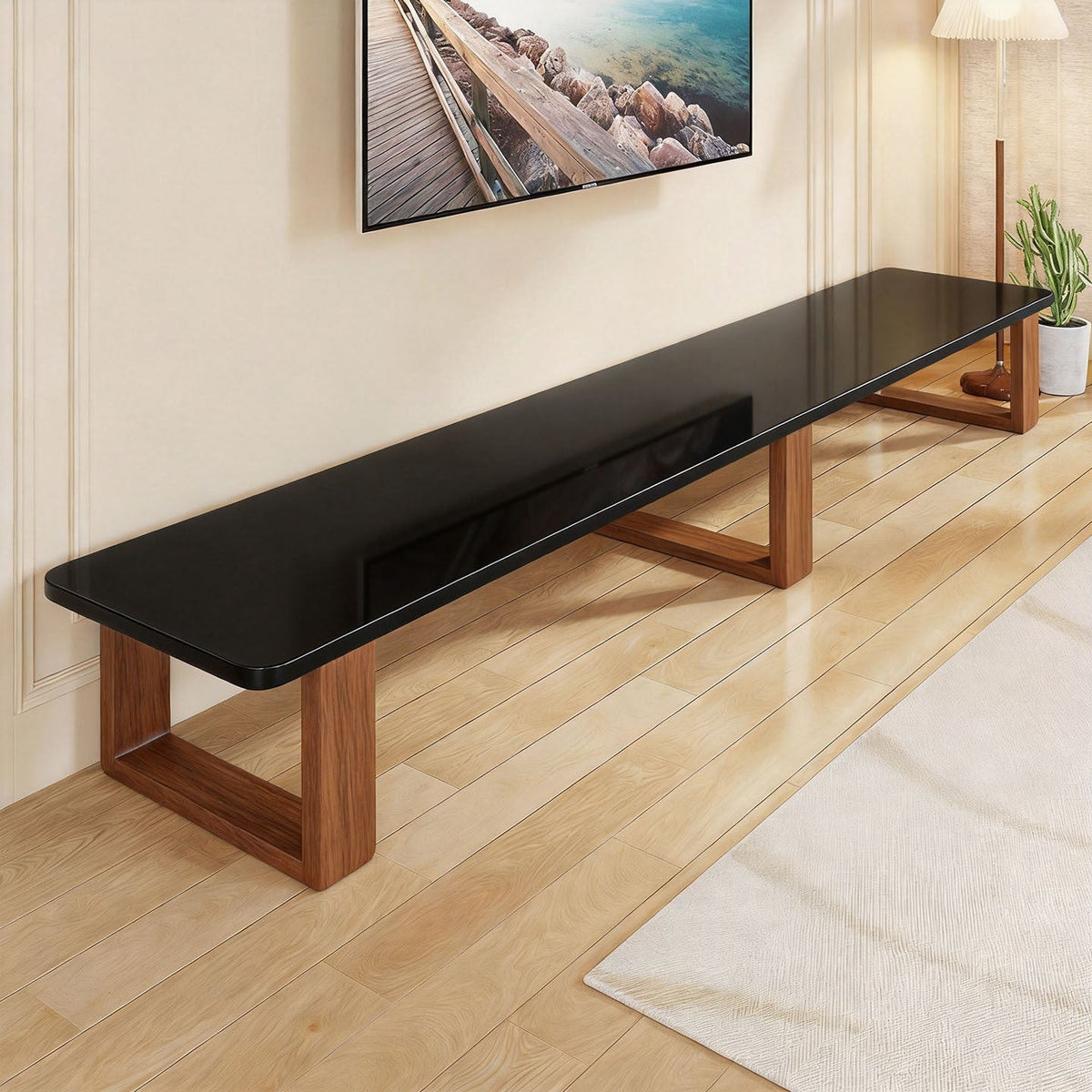 Low Wood Media Console Bench with Open Legs or Drawer