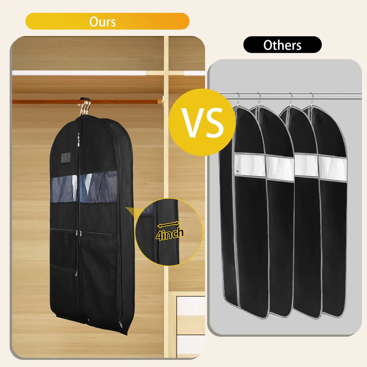 Travel Garment Bag for Dresses and Suits - 43 Inch, Breathable Fleece, view 3